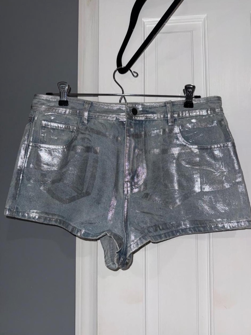superdown Shimmery Silver Denim Shorts